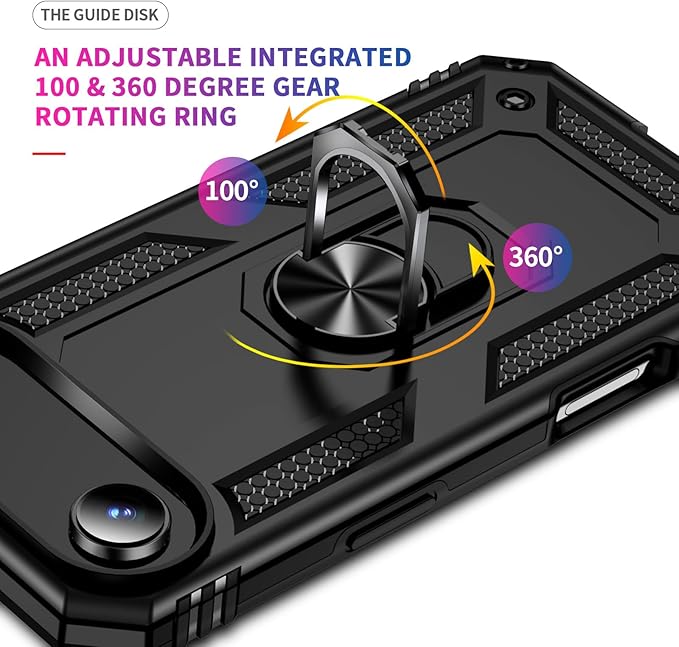 ADDIT Compatible with iPhone 17 Air Case with Tempered Glass Screen Protector, Adjustable Kickstand Ring, Military-Grade Heavy Duty Protection, Shockproof, Anti-Fingerprint, Black