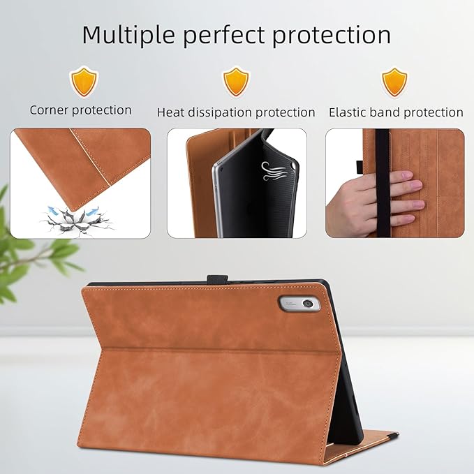 Case for Lenovo Tab M9 9.0 inch 2023 (TB-310FU) / Nook 9" Lenovo Tablet 2024, Multi-Angle Viewing Smart Cover with Pocket, Business PU Leather Flip Stand Cover-Brown