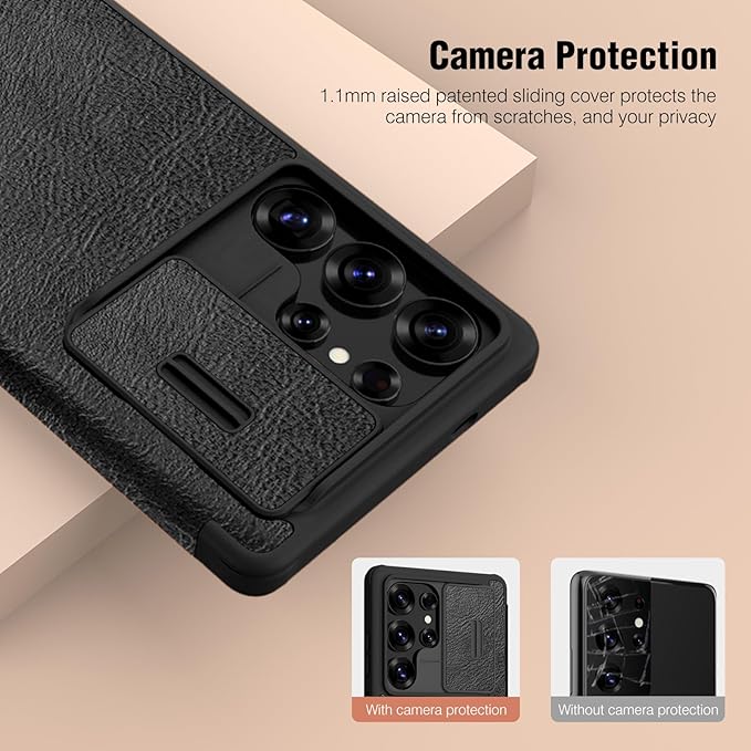 Nillkin for Samsung Galaxy S25 Ultra Wallet Case with Camera Cover, [Lens Protection] Premium Leather Slim Protective Shockproof Hard Cover Flip Phone Case for Galaxy S25 Ultra 6.9'' Black