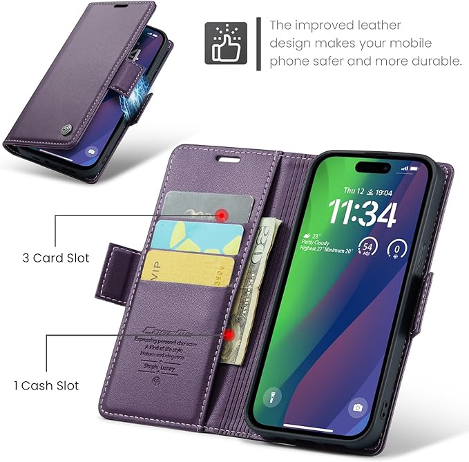 for iPhone 15 Plus Case, Premium PU Leather Wallet Case Flip Cover with [RFID Blocking][Card Holder][Stand Function] Shockproof Protective for iPhone 15 Plus, Purple