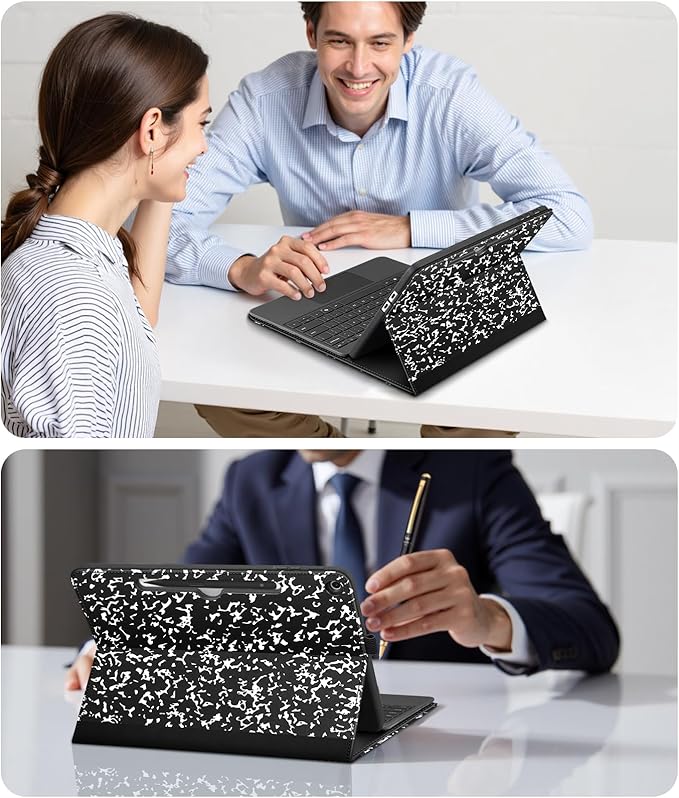 Fintie Protective Case for Microsoft Surface Pro 12 Inch (2025), Multi-Angle Viewing Portfolio Business TPU Back Cover with Pocket & Stylus Holder, Compatible with Type Cover Keyboard (Com-Book)