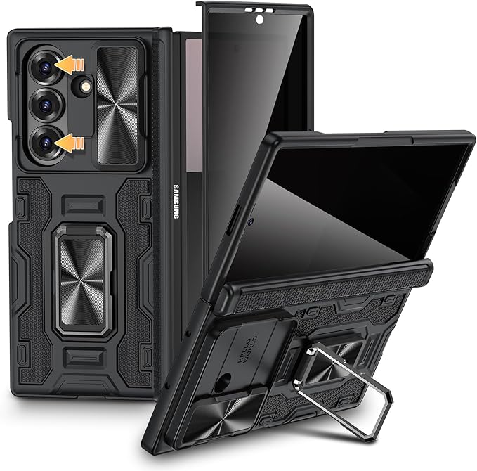 VEGO for Samsung Z Fold 7 Case with Screen Protector [Anti-Peeping][ Built-in Hinge Protection & Slide Camera Cover] Full-Body Shockproof Protective Rugged Kickstand Case for Galaxy Z Fold 7 - Black