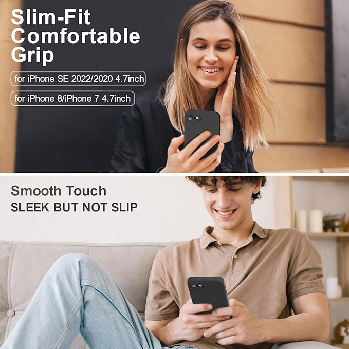 Vooii for iPhone SE Case 2022/3rd/2020,iPhone 8/7 Case, Upgraded Liquid Silicone with [Flat Edges] [Camera Protection] [Soft Anti-Scratch Microfiber Lining] Phone Case for iPhone SE - Black