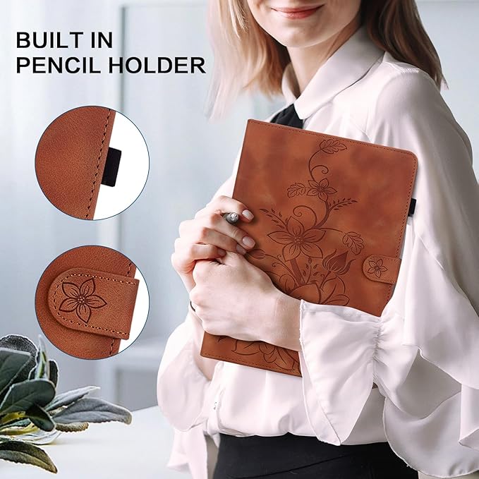 Premium PU Leather Case for Samsung Galaxy Tab A9 8.7 Inch, Magnetic Clasp Stand with Pen Holder, Brown