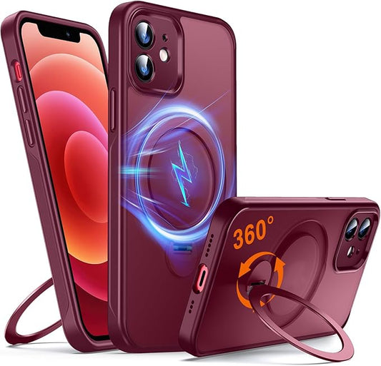360° O-Ring MagStander for iPhone 12 Case, iPhone 12 Pro Case with Magnetic Stand Ring Holder [Compatible with MagSafe] [Military Shockproof] Kickstand iPhone 12/12 Pro Phone Cover Burgundy