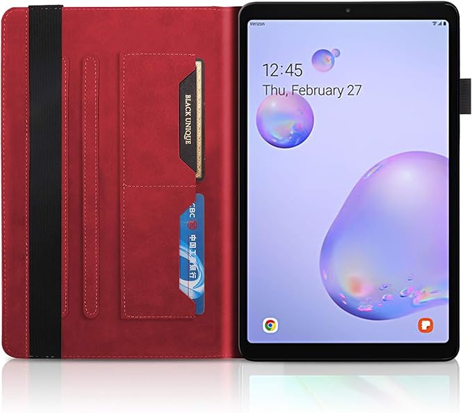Samsung Galaxy Tab A 8.0 2019 Premium PU Leather Flip Wallet Cover Folio Stand Case with Pencil Holder Card Pockets - Red