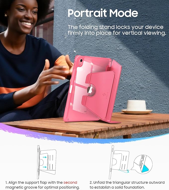 Fintie Vertical Stand Case for iPad (A16) 11th Generation 11 Inch (2025), iPad 10th Generation 10.9 Inch (2022), Multi-Angle Viewing Clear Cover with Pencil Holder, Magnetic Ultra-Stable, Pink