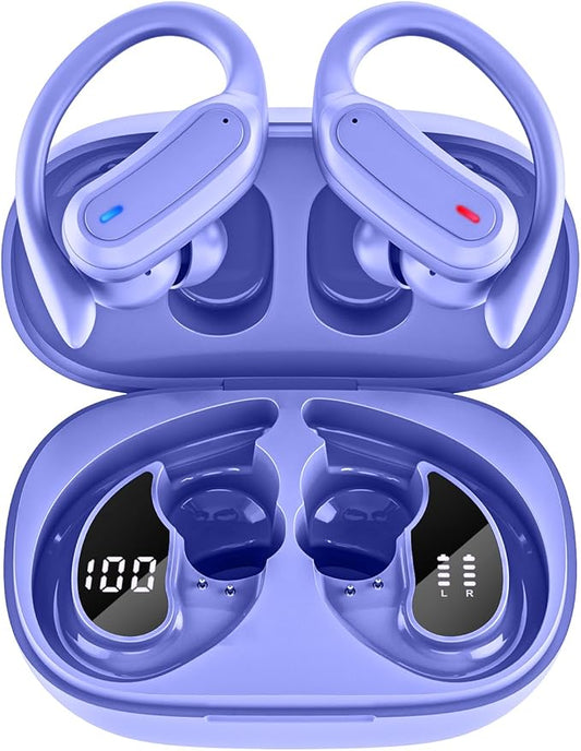 Wireless Earbuds, Bluetooth 5.4 Headphones, True Wireless Stereo Earphones with IPX7 Waterproof, Noise Cancelling Mic, Fast Charging and Comfort Fit Ear Buds for Sports/Workouts - Purple