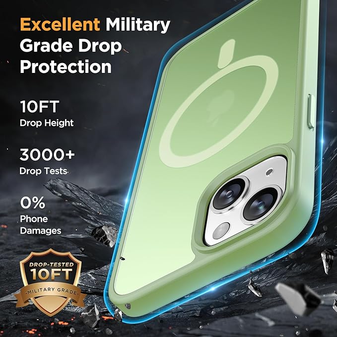 Miracase Magnetic for iPhone 13 Case 6.1 inch (Compatible with MagSafe)（with 2X Screen Protectors） Military-Grade Protection, Anti-Fingerprint Translucent Matte Phone Case Cover, Light Green