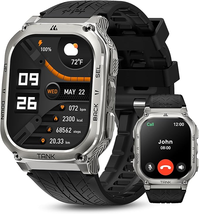 KOSPET Smart Watches for Men, 60 Days Battery Life, 50M Waterproof, Military(Full Metal), Answer/Make Call, Compatible for Android and iOS, 1.96'' AMOLED Always-on Display, AI Voice