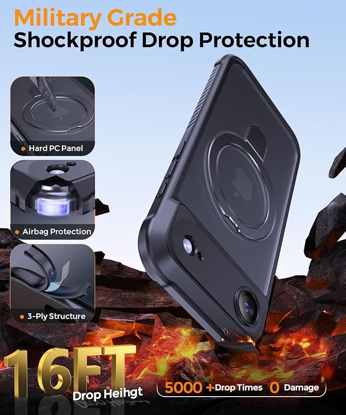 MOCCA Compatible with iPhone Air Case with Magnetic Invisible Stand [Full Camera Protection] [Compatible with Magsafe] Military Drop Shockproof Translucent Matte Phone Case Cover 6.5",Black