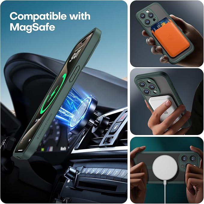 ImpactStrong Magnetic Guard Designed for iPhone 15 Pro Max Case [Camera Protection] [Military Grade Drop Tested] [Compatible with MagSafe] Slim Translucent Matte Phone Case (6.7") - Dark Green