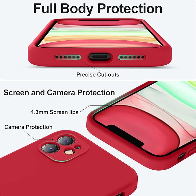 Vooii Compatible with iPhone 11 Case, Upgraded Liquid Silicone with [Flat Edges] [Camera Protection] [Soft Anti-Scratch Microfiber Lining] Phone Case for iPhone 11 6.1 inch - Red