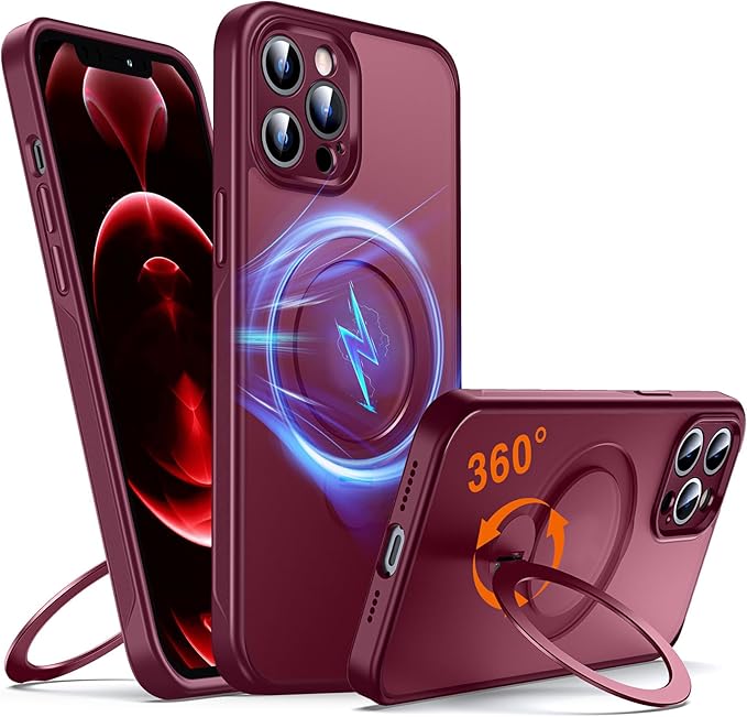 360° O-Ring MagStander for iPhone 12 Pro Max Case with Magnetic Kickstand Ring Holder [Compatible with MagSafe][360°Rotate Stand][Military Shockproof] iPhone 12 Pro Max Phone Cover Burgundy
