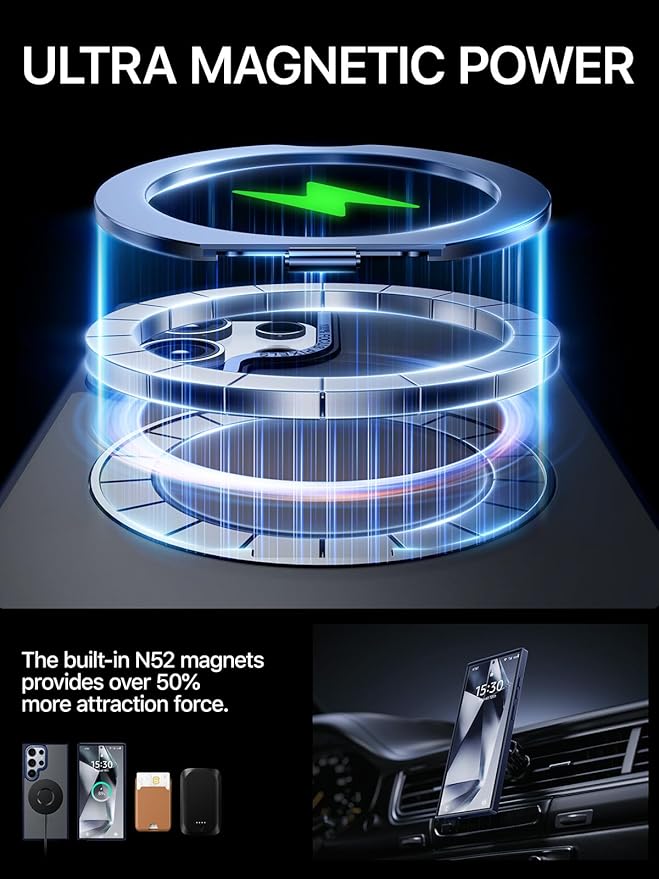 QTlier for Samsung Galaxy S24 Ultra Case, 360° Rotatable Magnetic Ring Stand Case, [Military-Grade Protection] [Raised Camera Frame] Case for Samsung Galaxy S24 Ultra, Matte Translucent Blue