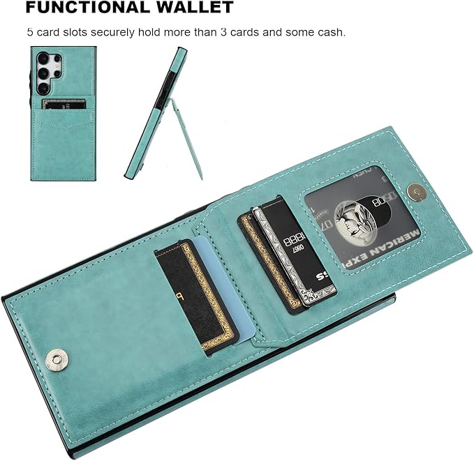 KIHUWEY for Samsung Galaxy S24 Ultra Case Wallet with Credit Card Holder, Flip Premium Leather Magnetic Clasp Kickstand Heavy Duty Protective Cover for Samsung Galaxy S24 Ultra 6.8" (Mint Green)