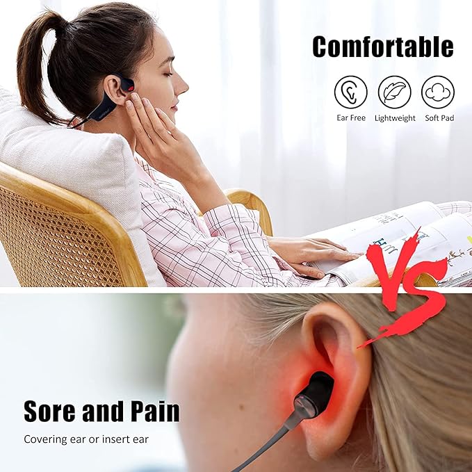 Open Ear Bone Conduction Headphones - Bluetooth 5.0 Headset, IP65 Waterproof Earphones, Type-C Charging, Long Battery Life, 25g Lightweight