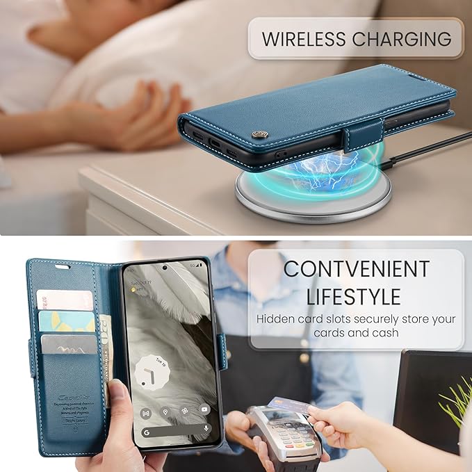 for Google Pixel 8 Case, Premium PU Leather Wallet Case Flip Cover with [RFID Blocking][Card Holder][Stand Function] Shockproof Protective for Google 8, Blue