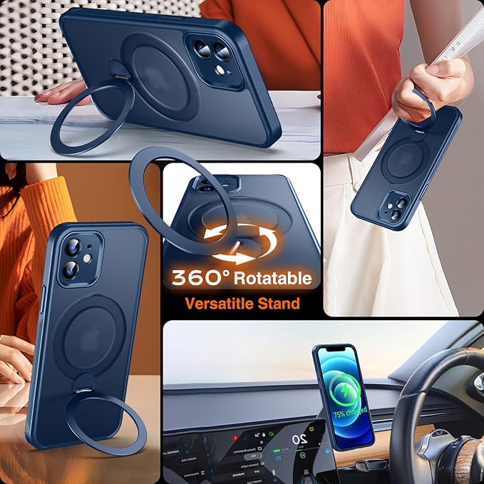 360° O-Ring MagStander for iPhone 12 Case, iPhone 12 Pro Case with Magnetic Stand Ring Holder [Compatible with MagSafe] [Military Shockproof] Kickstand iPhone 12/12 Pro Phone Cover Blue