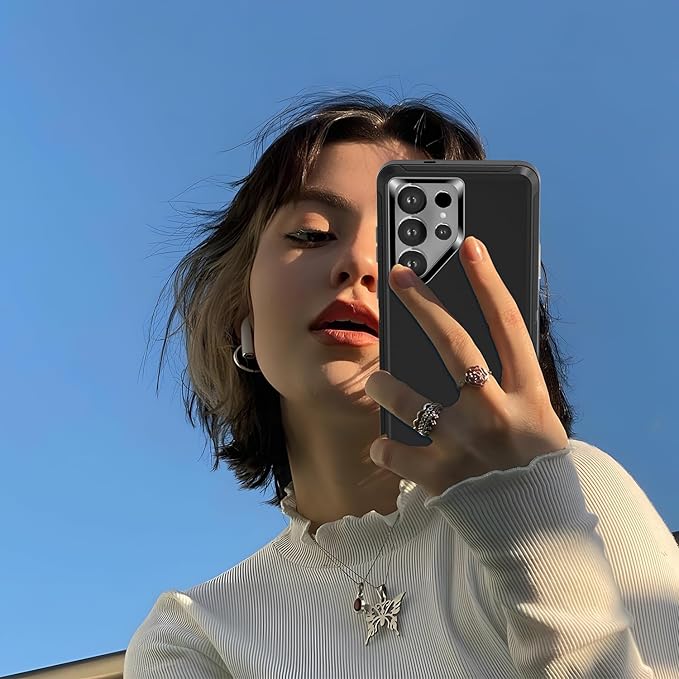 Designed for Samsung Galaxy S24 Ultra Case [with Privacy Screen Protector] 3-Layer Full Body Protection Rugged Shockproof Heavy Duty Phone Case Cover, Black