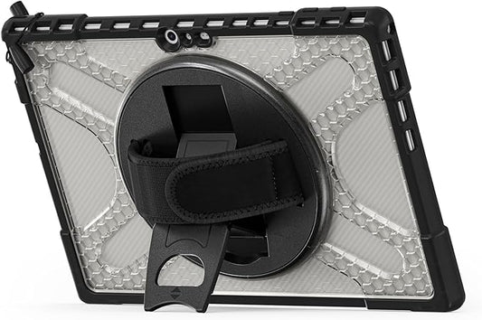 BRAECNstock for Microsoft Surface Pro 7+ Plus/ 7/6/ 5/4 Case 12.3 inch, Rugged Protective Cover with 360° Rotating Hand Strap & Stand, Pencil Holder, Compatible with Type Cover Keyboard, Clear