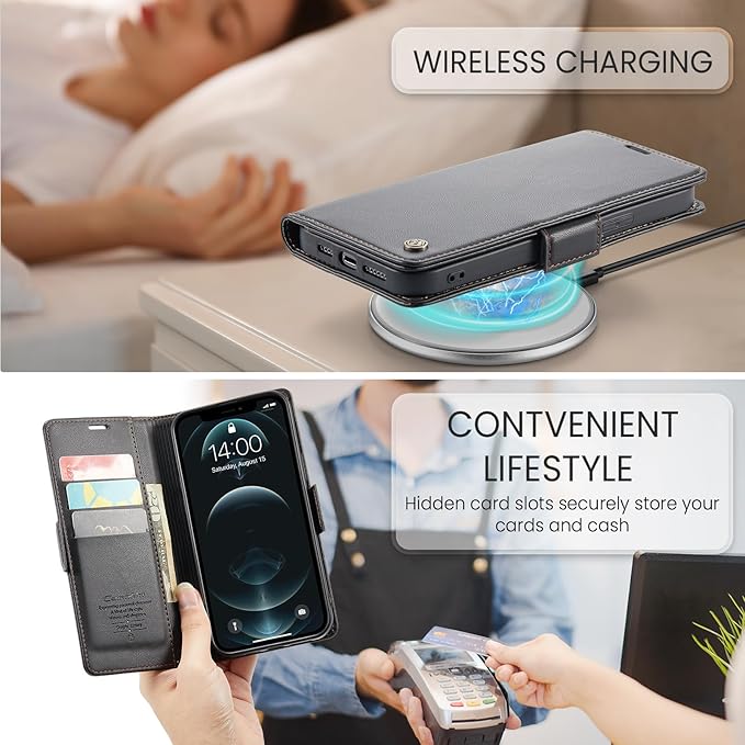 for iPhone 12 Pro Max Case, Premium PU Leather Wallet Case Flip Cover with [RFID Blocking][Card Holder][Stand Function] Shockproof Protective for iPhone 12 Pro Max, Black