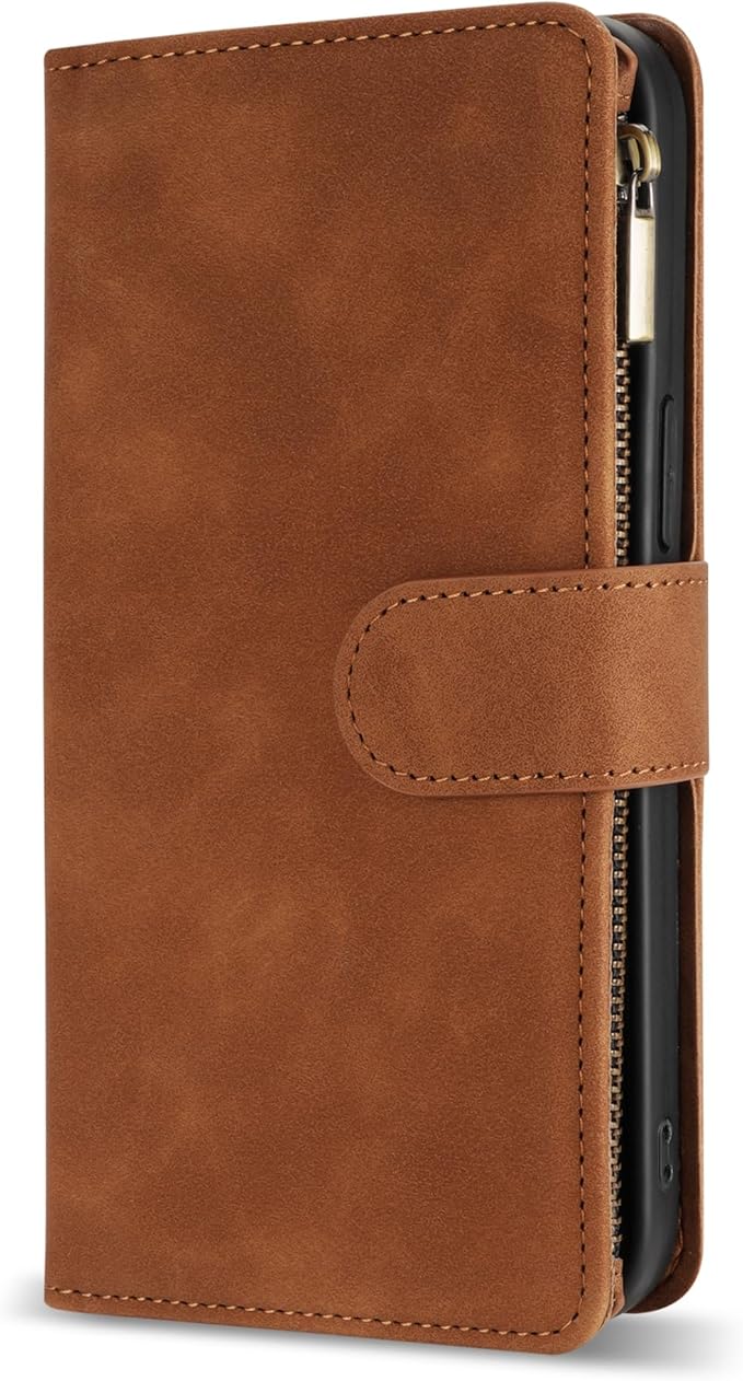 ZZXX for Samsung Galaxy S24 Plus Wallet Case with RFID Blocking Card Slot PU Leather Zipper Flip Folio with Strap Kickstand Protective Cover for Samsung Galaxy S24+ Case Wallet(Brown-6.7 inch)