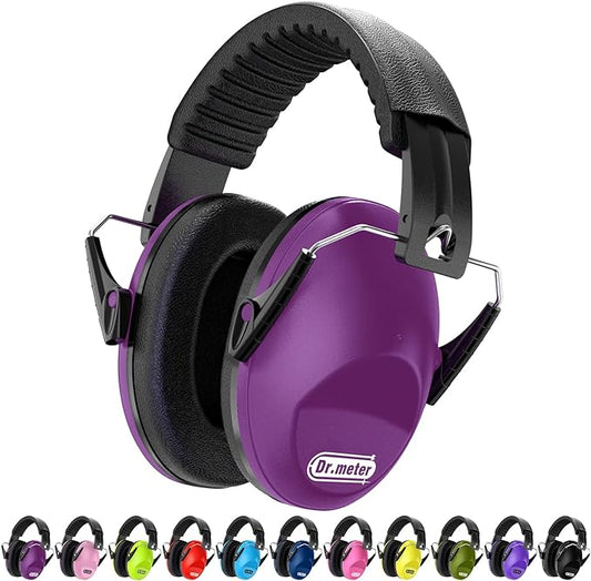 Dr.meter Ear Muffs for Noise Reduction SNR27.4 Kids Ear Protection with Adjustable Headband - Kids Noise Cancelling Headphones for Concerts, Football Game, Fireworks and Air Shows - Dark Purple