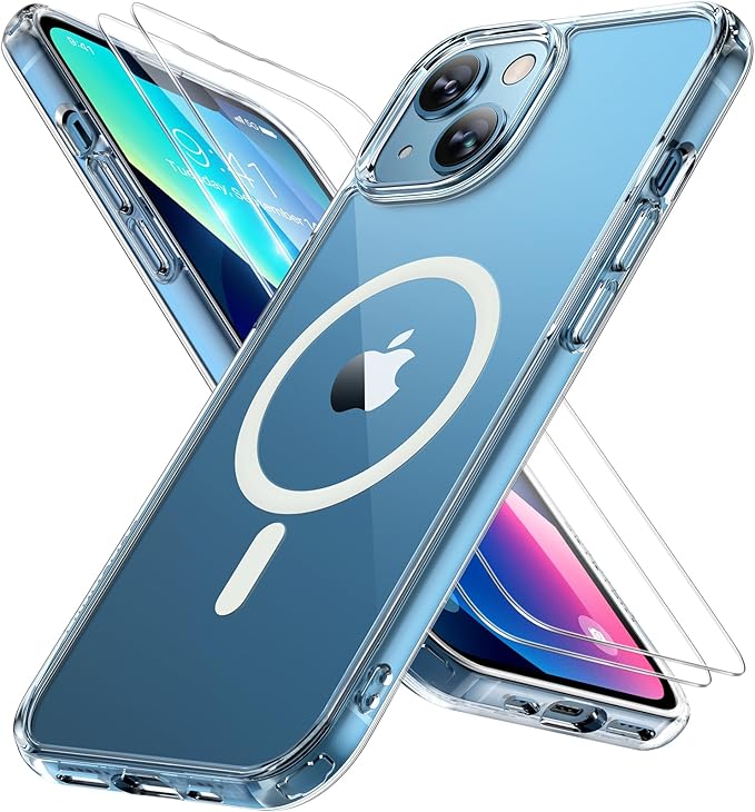 Miracase Magnetic for iPhone 13 Case 6.1 inch (Compatible with MagSafe)（with 2X Screen Protectors） Military-Grade Protection, Anti-Fingerprint Translucent Matte Phone Case Cover, Clear
