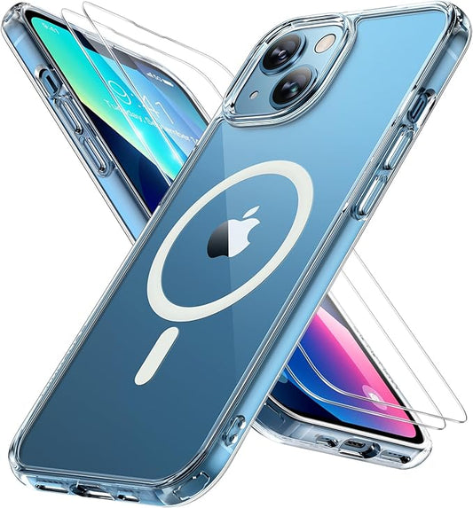 Miracase Magnetic for iPhone 13 Case 6.1 inch (Compatible with MagSafe)（with 2X Screen Protectors） Military-Grade Protection, Anti-Fingerprint Translucent Matte Phone Case Cover, Clear