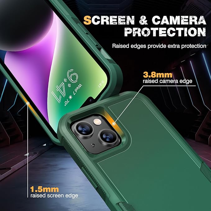 Diaclara Designed for iPhone 14 Case, [with Privacy Screen Protector] [Anti Spy] [Military Grade Drop Protection] Heavy Duty Full-Body Shockproof Phone Case, Green