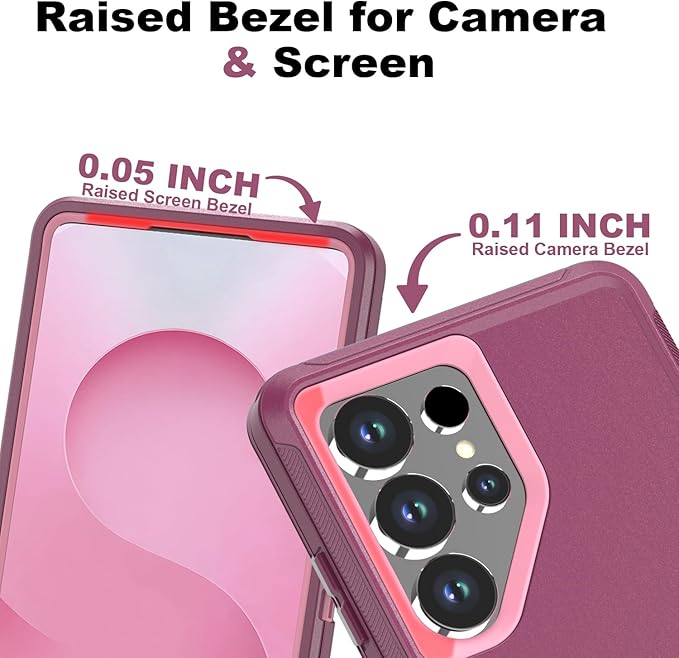 Designed for Samsung Galaxy S24 Ultra Case [with Privacy Screen Protector] 3-Layer Full Body Protection Rugged Shockproof Heavy Duty Phone Case Cover, Purple/Pink