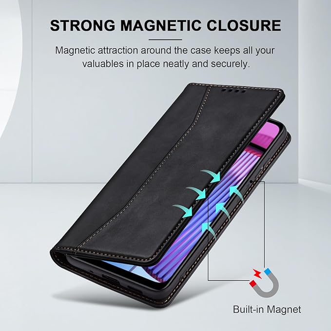 Jasonyu Flip Wallet Case for Moto G Power (2023),Leather Magnetic Folio Cover with Card Holder,Kickstand - TPU Shockproof Durable Protective Phone Case,Black
