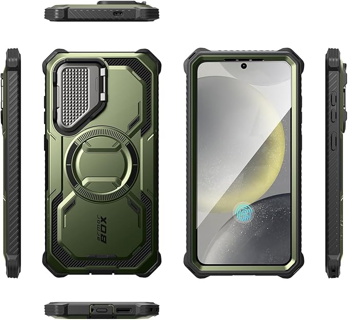 i-Blason for Samsung Galaxy S25 Plus Case with Camera Cover Stand [MagSafe Compatible] [Built-in Screen Protector] Full-Body Military-Grade Protection Rugged Magnetic Phone Case for S25 Plus, Green