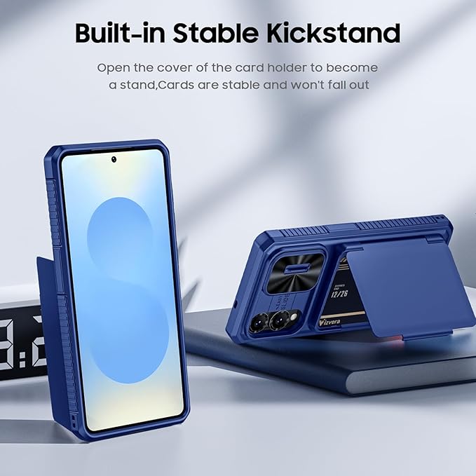 for Samsung Galaxy S25 Edge Case Wallet with RFID [Cards Holder][Camera Cover][Edge Raised] Full Body Shockproof Silicone Protective Phone Case for Galaxy S25 Edge 2025 (Blue)