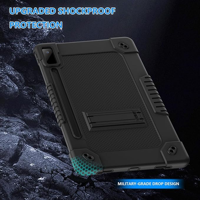 for Lenovo Tab P12 12.7 Inch Tablet Case,Heavy-Duty Drop-Proof Shockproof Hybrid Kids Protective Case for Lenovo Tab P12 TB-370FU/Xiaoxin Pad Pro 371FC+Screen Protector (Black/Black,2 Pack)