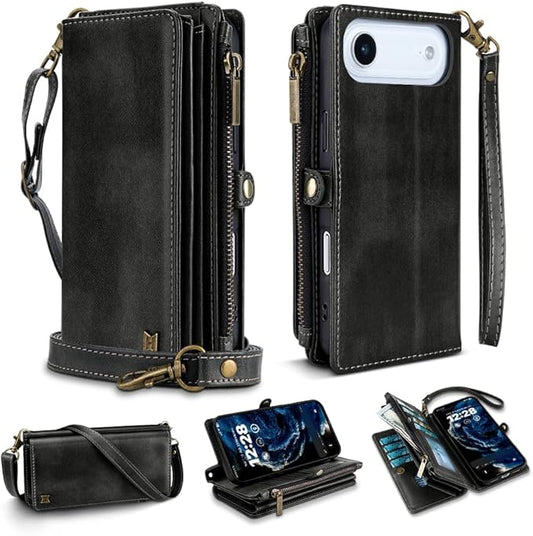 for iPhone Air Wallet Phone Case with 8 Card Holder,RFID Blocking | PU Leather | Kickstand | Flip | Wrist Strap&Shoulder Strap | Shockproof | Zipper Wallet | Women Men | 6.5" | Black
