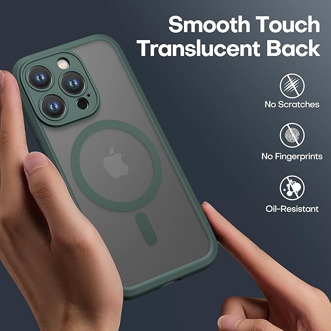 ImpactStrong Magnetic Guard Designed for iPhone 15 Pro Max Case [Camera Protection] [Military Grade Drop Tested] [Compatible with MagSafe] Slim Translucent Matte Phone Case (6.7") - Dark Green