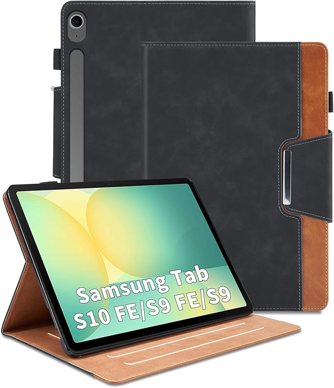 Case for Samsung Galaxy Tab S10 Lite/S10 FE/S9 FE 10.9 Inch/S9 11 Inch - Multi-Angle Stand Cover with Pocket, PU Leather Folio Case with Magnetic Clasp, Auto Wake/Sleep Smart Tablet Cover, Black