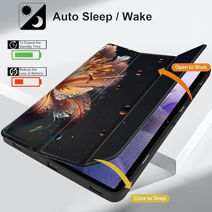 Case for Samsung Galaxy Tab S8 2022 & S7 2020, Shockproof Tablet Case for Samsung Tab S8/S7 11 inch with Auto Sleep/Wake & Trifold Stand & Soft TPU Back Cover, Water Flower