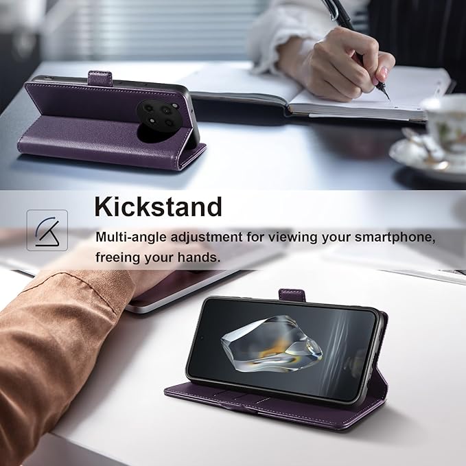 Wallet Flip Case for OnePlus 12R 5G - [RFID Blocking] Luxury PU Leather Card Holder Magnetic Phone Cover with Kickstand,Shockproof Protective Case,Purple