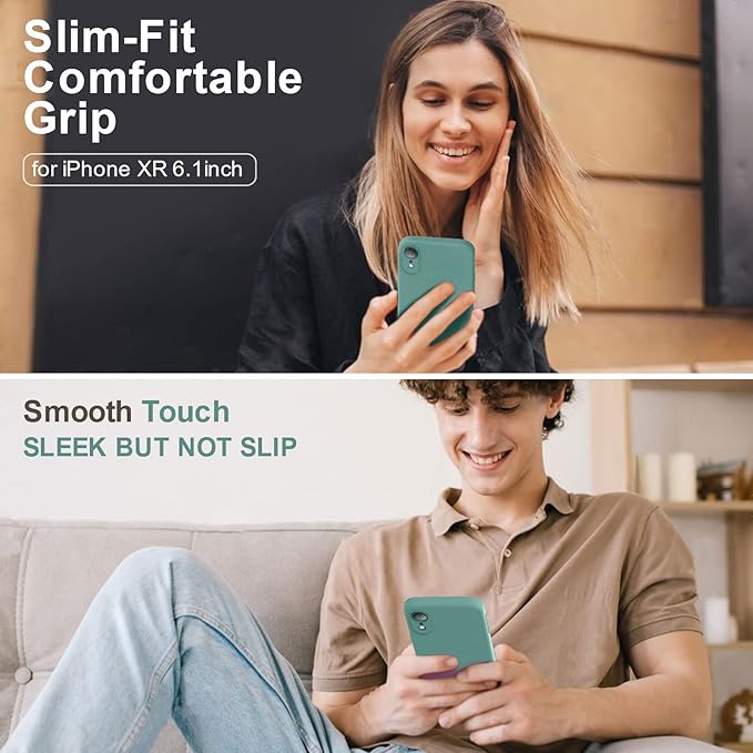 Vooii Compatible with iPhone XR Case, Upgraded Liquid Silicone with [Flat Edges] [Camera Protection] [Soft Anti-Scratch Microfiber Lining] Phone Case for iPhone 10 XR 6.1 inch - Pine Green