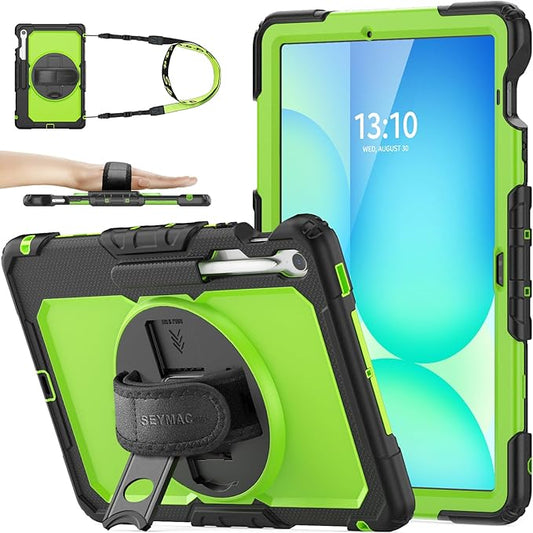 SEYMAC stock Case for Samsung Galaxy Tab S10 FE+ Plus 5G Tablet Case 13.1'' Protective with Screen Protector, Pencil Holder, 360 Rotating Stand, Hand Strap, Shoulder Strap, Green1