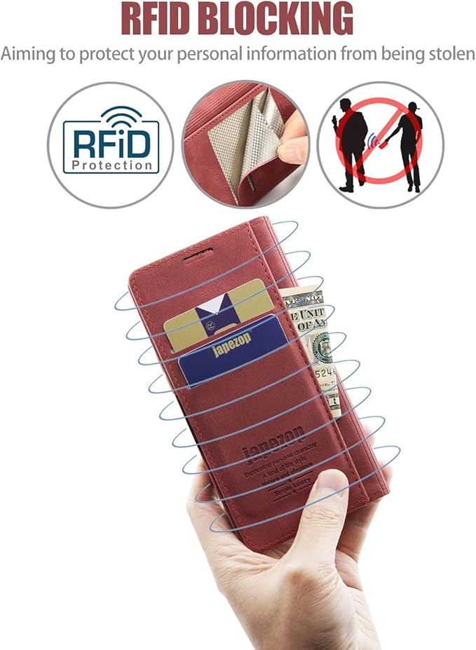 japezop Compatible with iPhone 14 Pro Wallet Case,with [RFID Blocking] Credit Card Slots Folio Magnetic Stand,Leather Flip Case Wallet for iPhone 14 Pro 5G 6.1 Inch (Red)