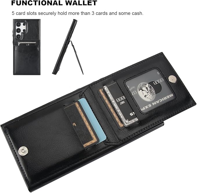 KIHUWEY for Samsung Galaxy S24 Ultra Case Wallet with Credit Card Holder, Flip Premium Leather Magnetic Clasp Kickstand Heavy Duty Protective Cover for Samsung Galaxy S24 Ultra 6.8" (Black)