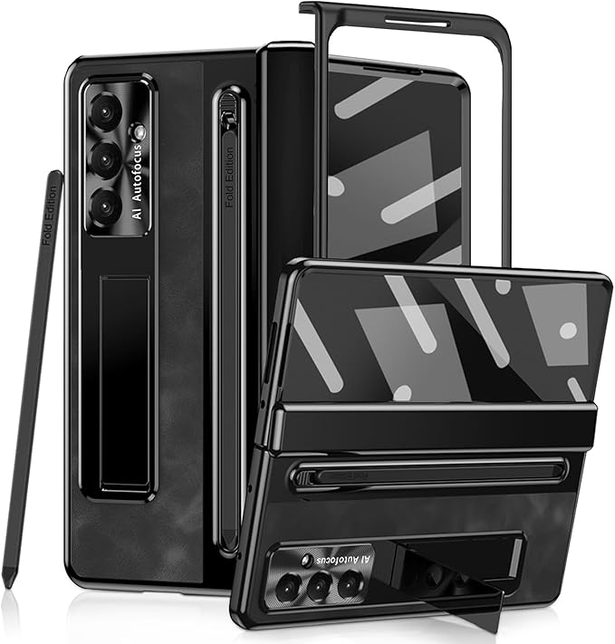 DEMCERT for Samsung Galaxy Z Fold 7 Case with [Pen], Hinge Protection Ultra Thin Built-in Screen Protector Kickstand Lens Protection Slim Case (Black)