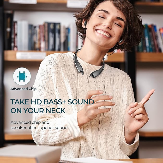 Redzoo Neckband Headphones, Around The Neck Bluetooth Headphones w/Noise Cancelling Microphone, Bluetooth Headset w/ 22hrs Playtime, Neck Earphones Stereo Bass, for Music, Conference, Video, Call