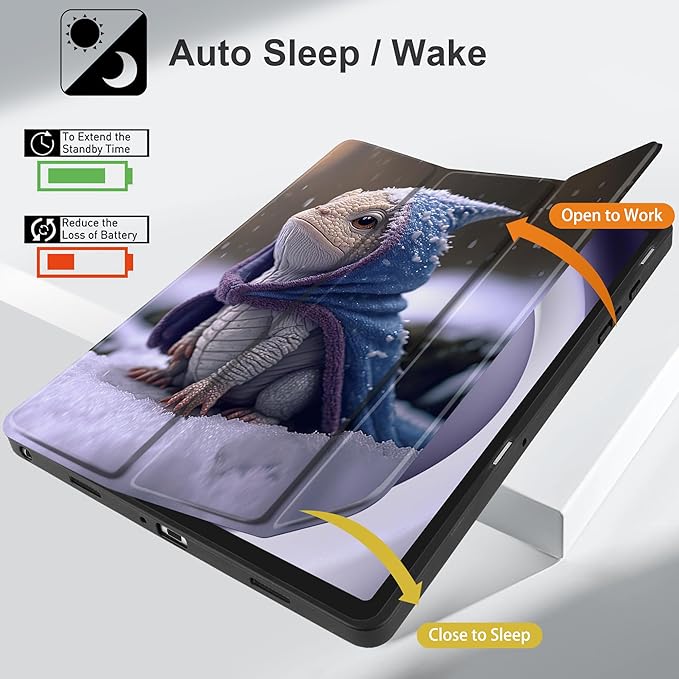 MEEgoodo Case for Samsung Galaxy Tab A9 Plus 11 inch Cover 2024 2023 with S Pen Holder, A9+ Smart Tablet Cases with Leather Trifold Stand+Soft TPU Back Shell+Smart Auto Wake/Sleep, Cute Dragon Cub