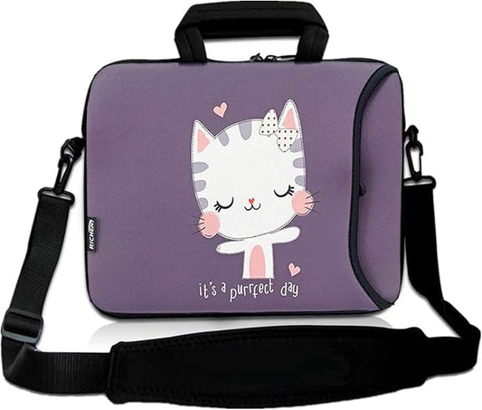 RICHEN 10 inch Messenger Bag Carrying Case Sleeve with Handle Accessory Pocket Fits 7 to 10-Inch Laptops/Notebook/ebooks/Kids Tablet/Pad (7-10.2 inch, Cute Cat)