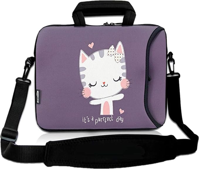 RICHEN 11 11.6 12 12.5 13 inches Case Laptop/Chromebook/Notebook PC Tablet Travel Case Neoprene Handle Sleeve with Shoulder (11-13.3 inch, Cute Cat)